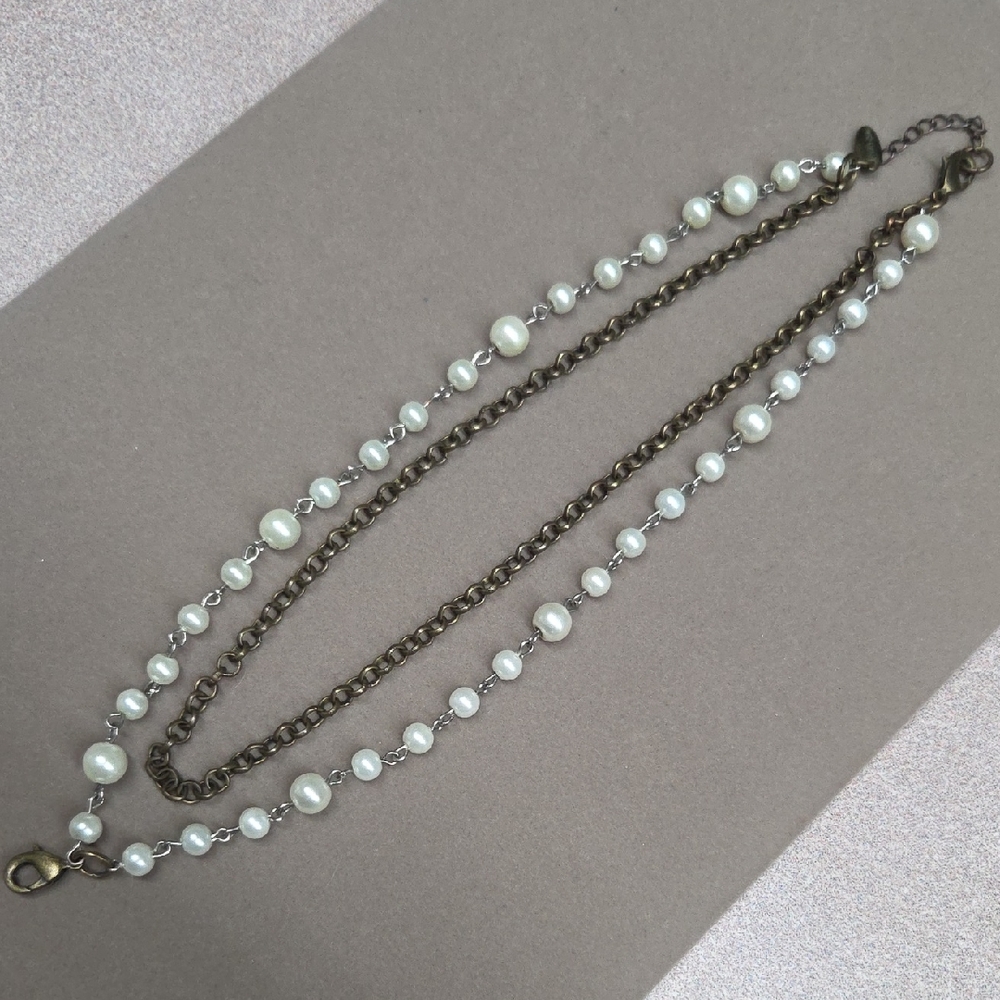 Jewel Kade Pearl and Bronze Necklace Adjusts 17-19"